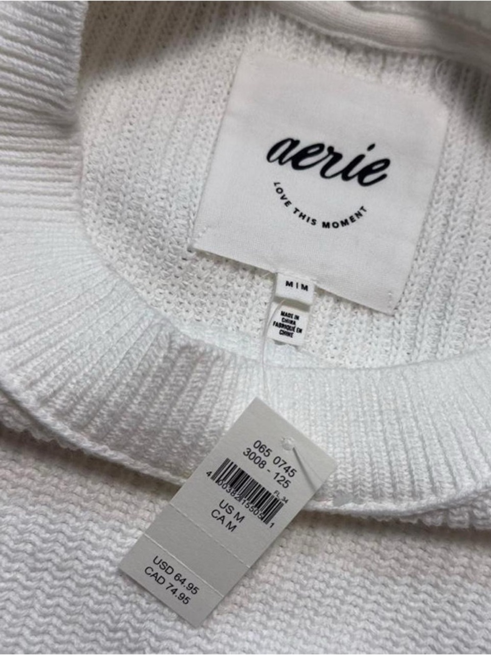 Aerie White Oversized Ribbed Cotton Sweater NWT M/L - Picture 7 of 9